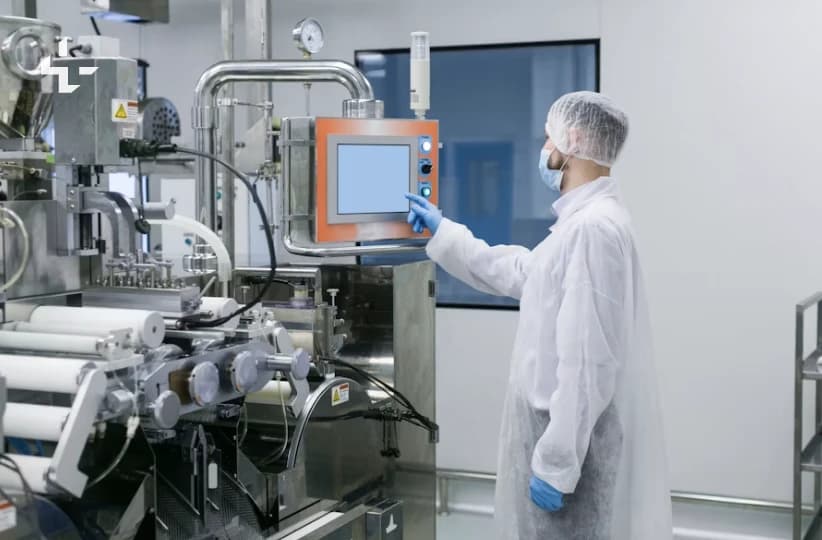 Operator at the control panel of a packaging machine